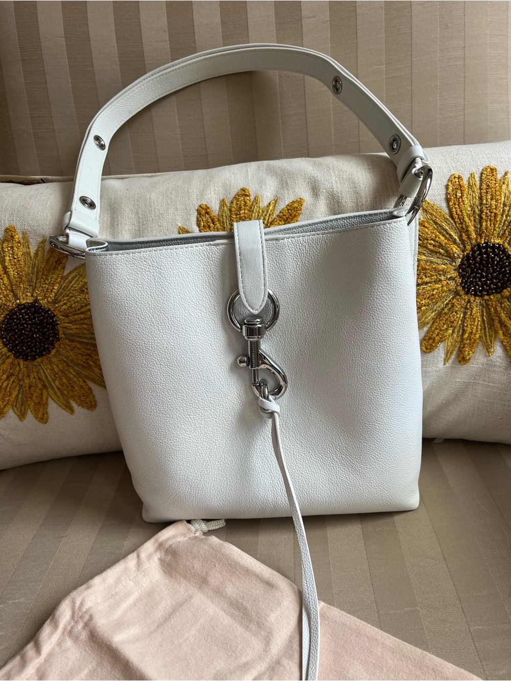 Rebecca Minkoff White Pebbled Leather Shoulder Bag with Silver Hardware